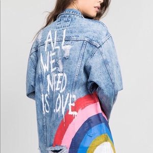 all we need is love denim jacket